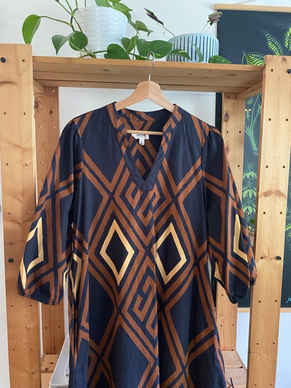 Anthropologie Porridge Brown Black Print Mireil Midi Dress Small - Picture 8 of 16